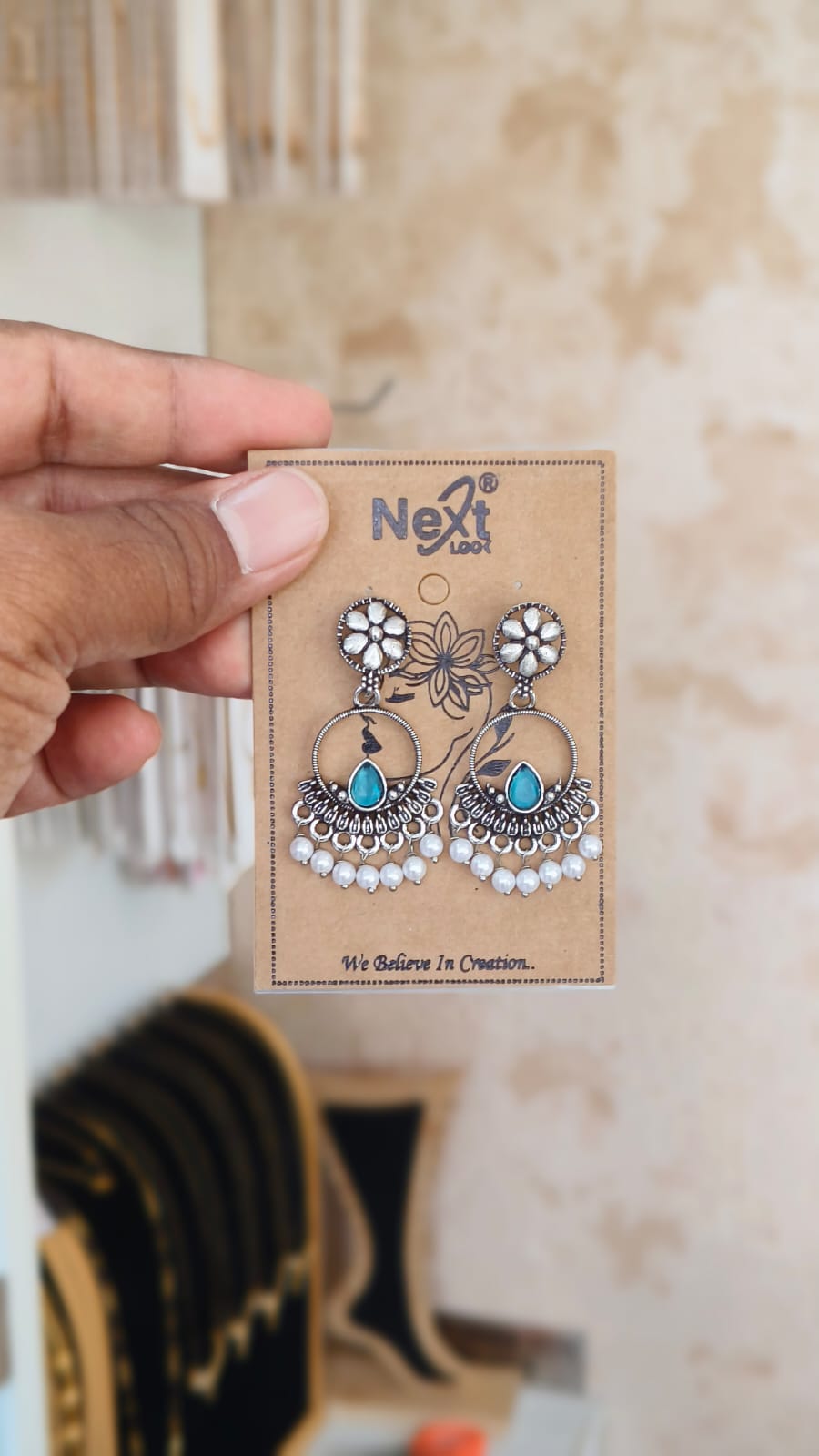 Flower Oxidised Dangle Earring
