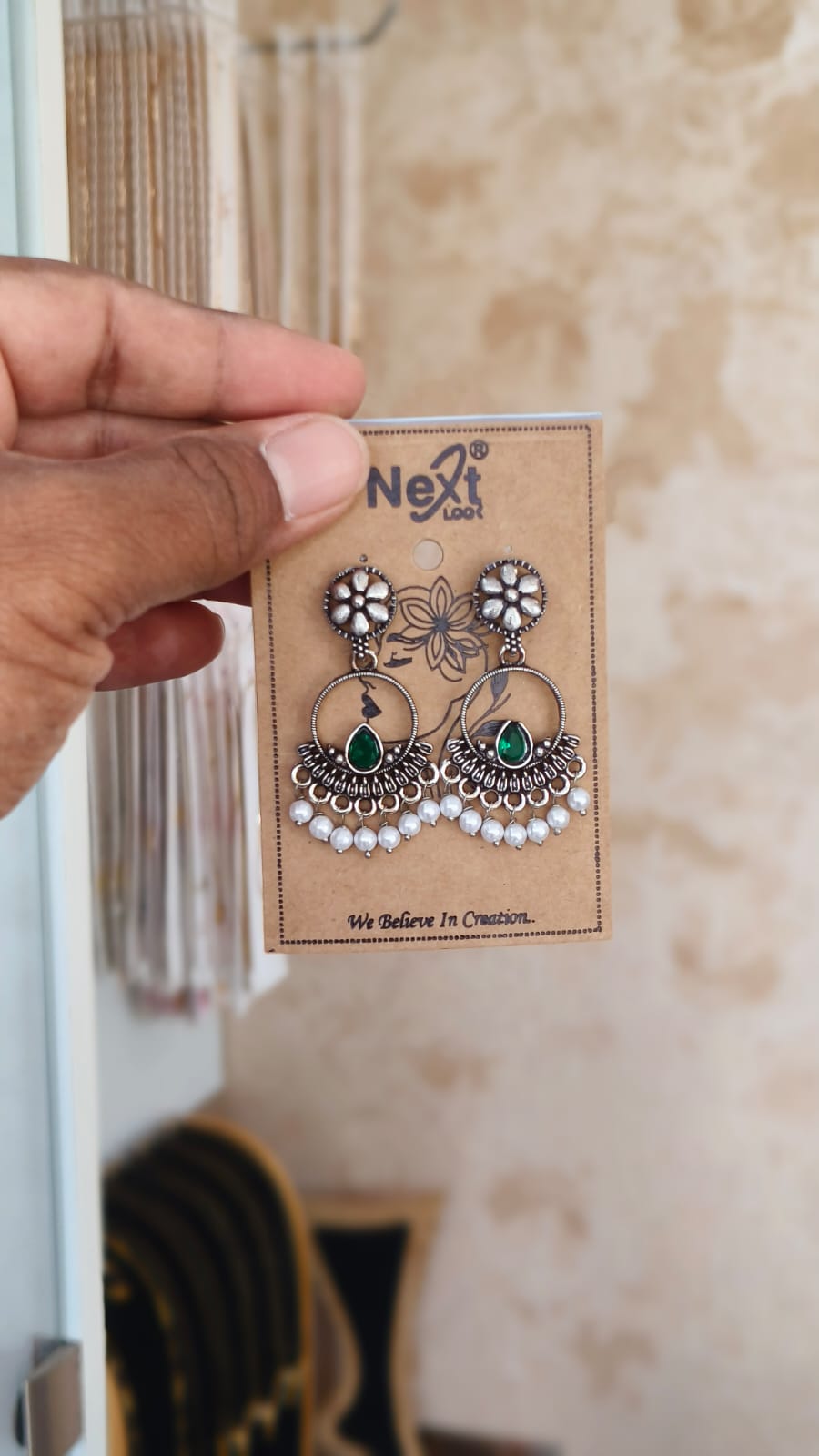 Flower Oxidised Dangle Earring