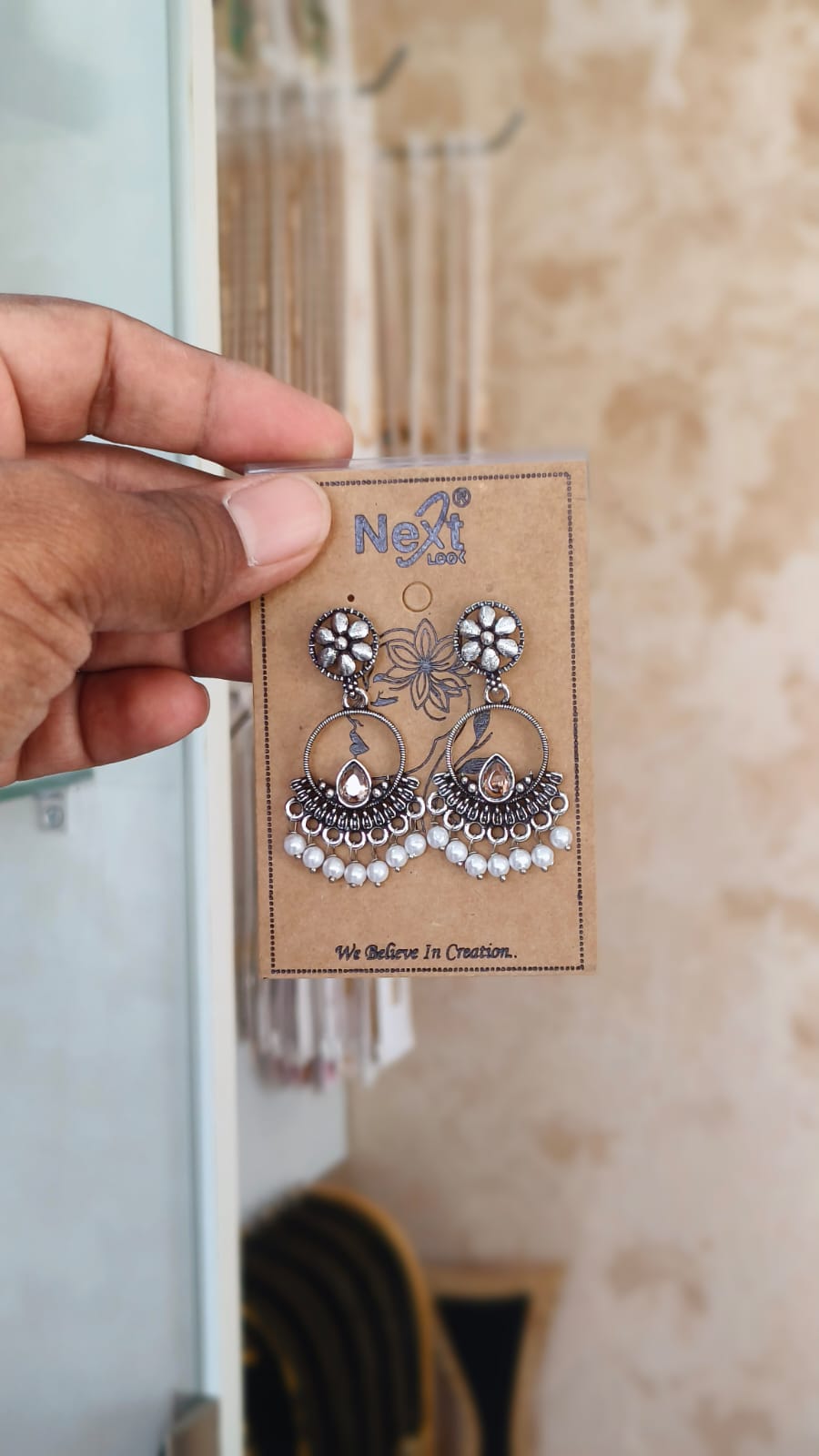 Flower Oxidised Dangle Earring