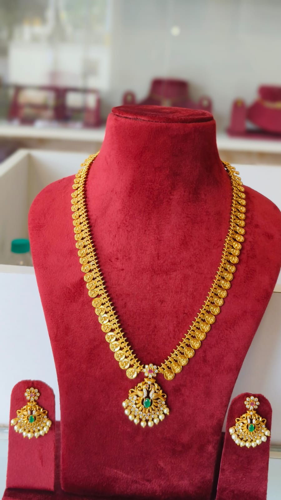 Lakshmi Coin Traditional American Diamond Long Necklace