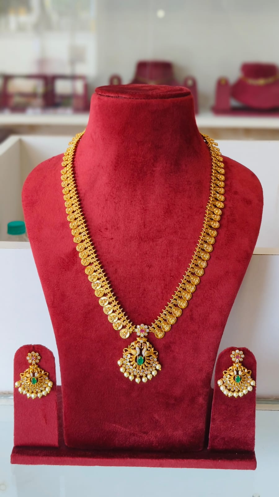 Lakshmi Coin Traditional American Diamond Long Necklace