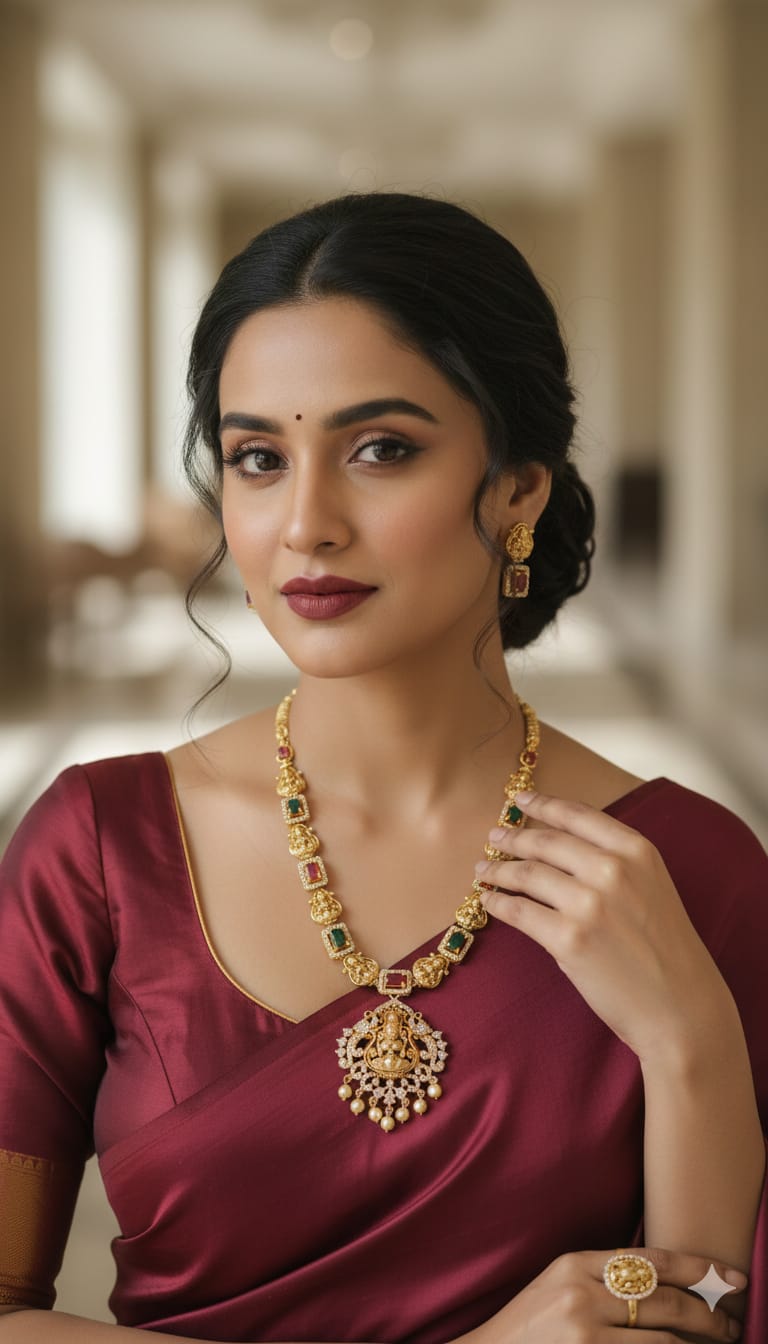 Lakshmi Pendant Traditional Look Short Necklace