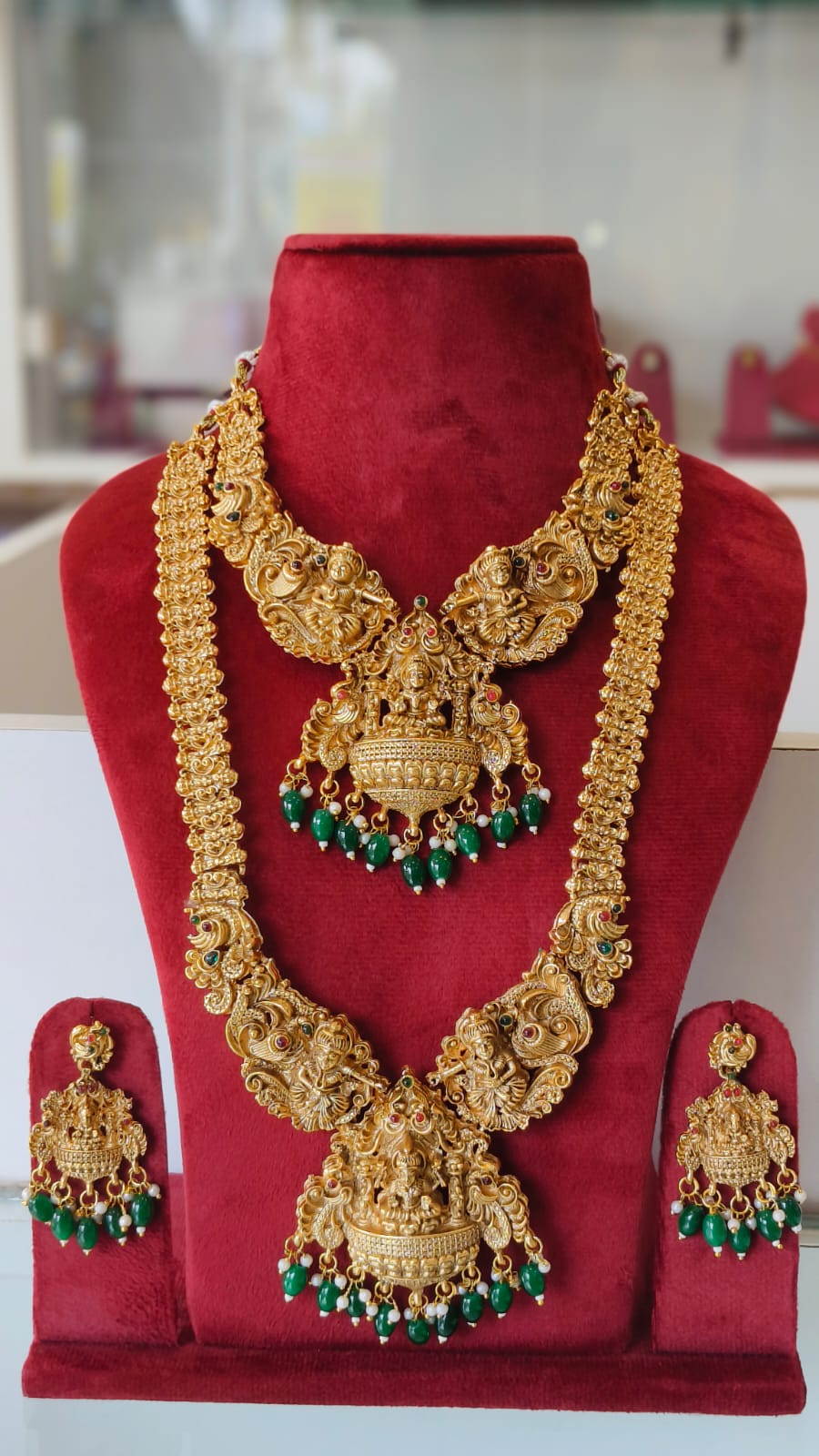 Traditional south Indian temple design Antique gold long necklace set