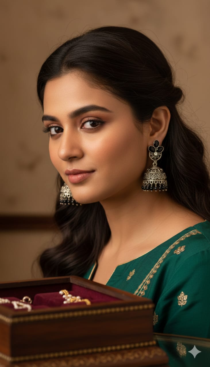 Oxidised Pearl Hanging Jumkha