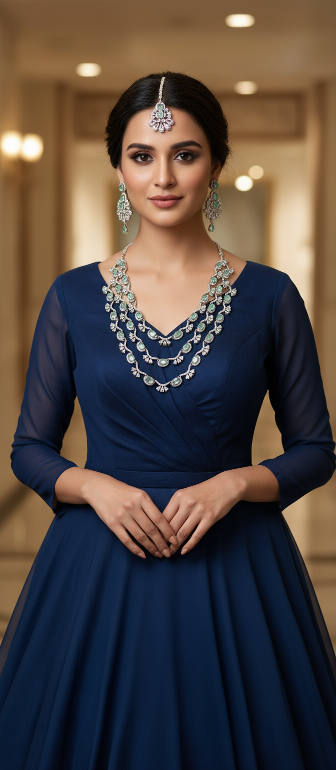 American Diamond Necklace Set: Silver Plated Indian Jewelry