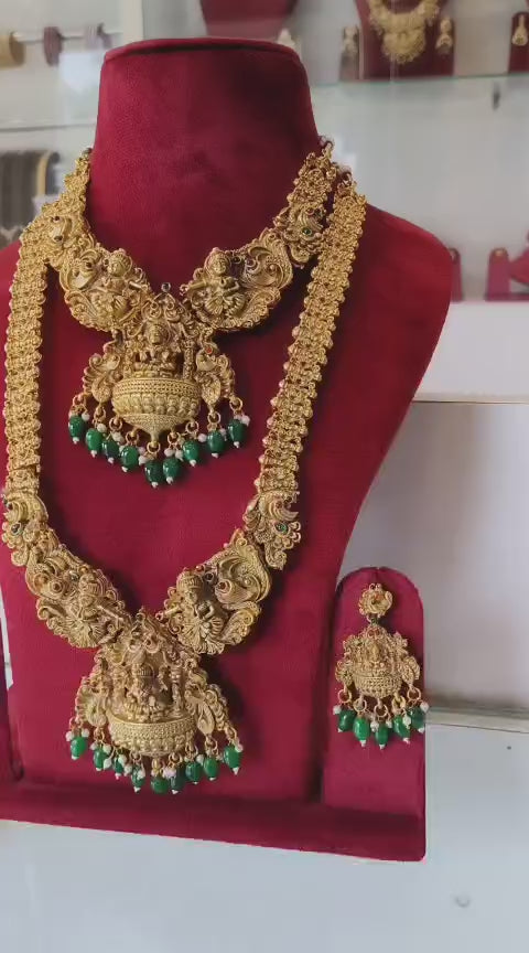 Traditional south Indian temple design Antique gold long necklace set
