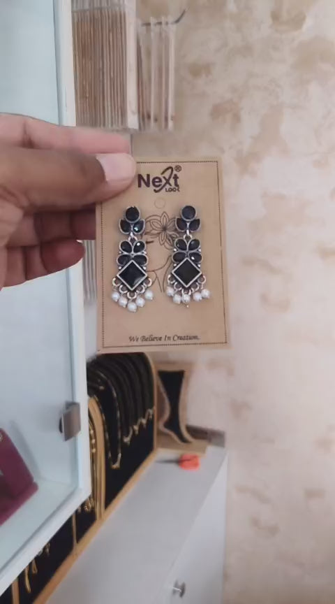 Stylish Oxidised Silver Dangle Earrings