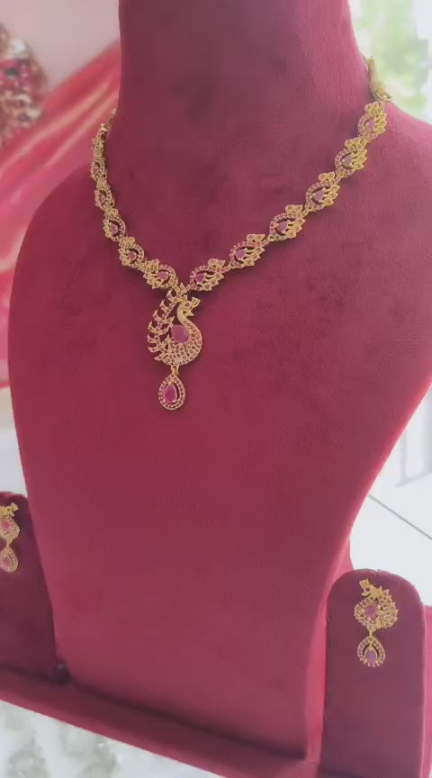 American Diamond/CZ Traditional Peacock Necklace