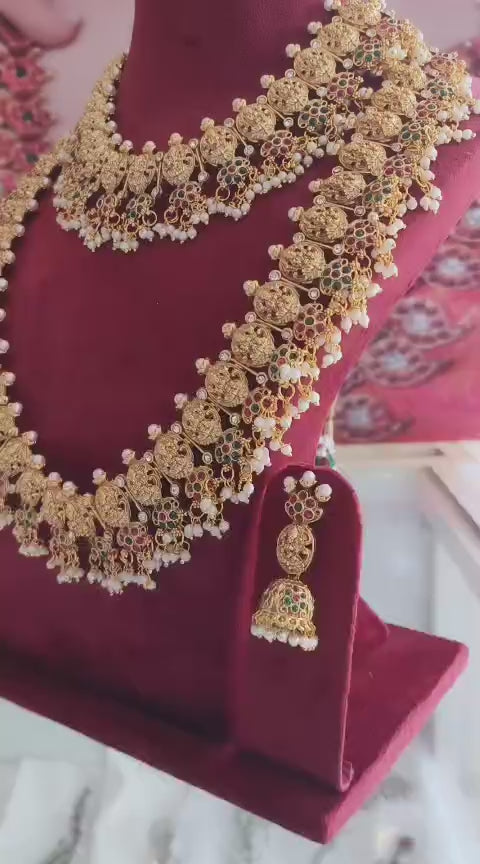 Traditional south Indian temple design Antique gold long necklace set