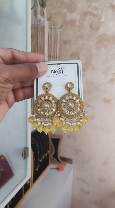 Mehndi Kundan Dangle Earrings