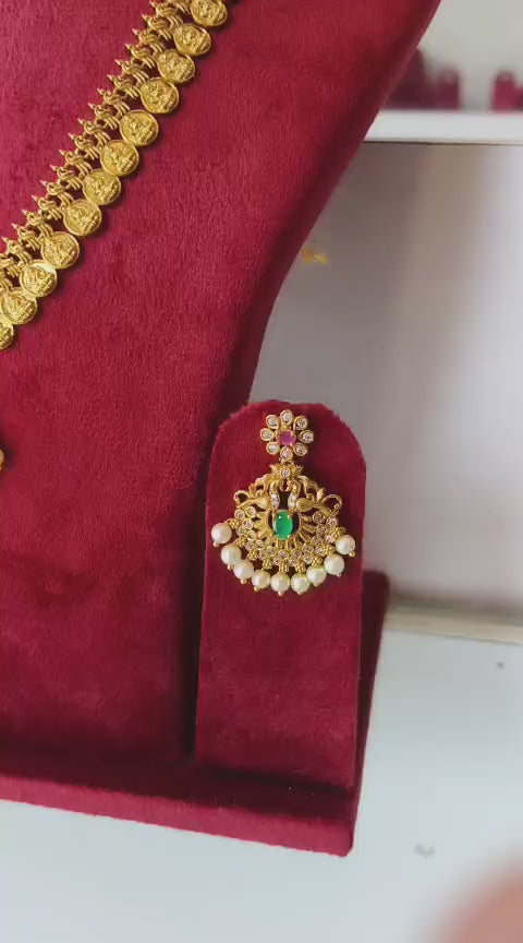 Lakshmi Coin Traditional American Diamond Long Necklace