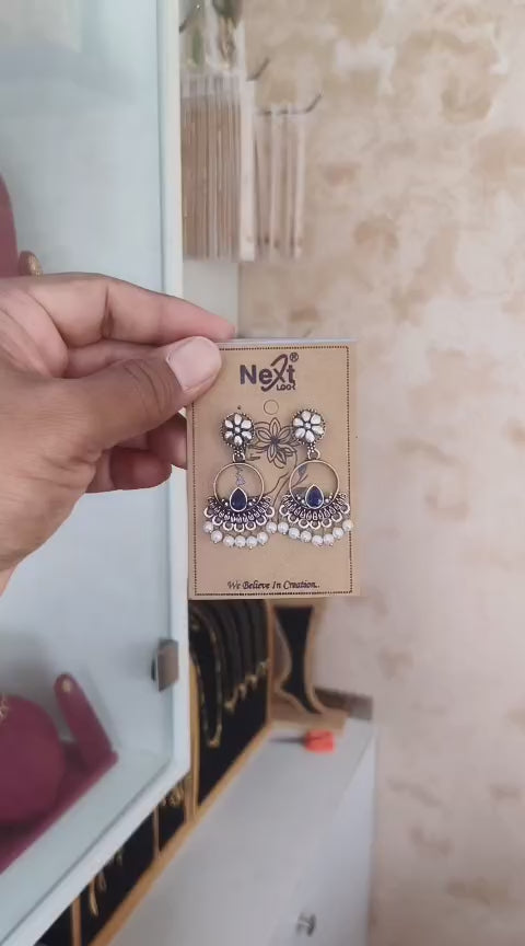 Flower Oxidised Dangle Earring