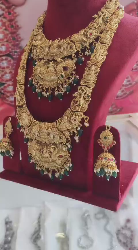 Traditional south Indian temple design Antique gold long necklace set