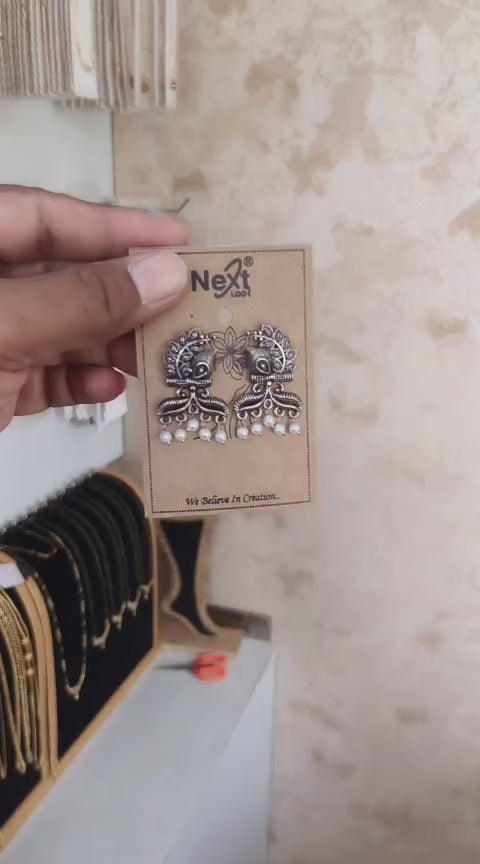 Krishna Flute Oxidised Tops Earrings