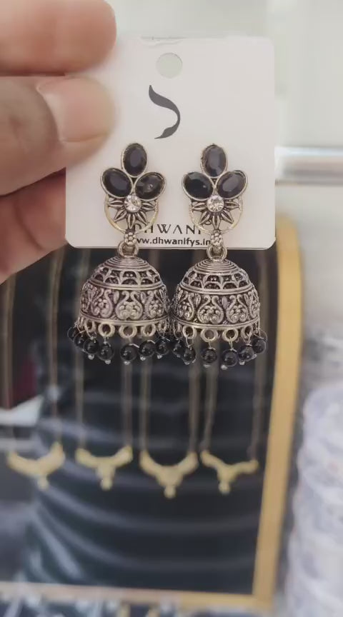 Oxidised Pearl Hanging Jumkha