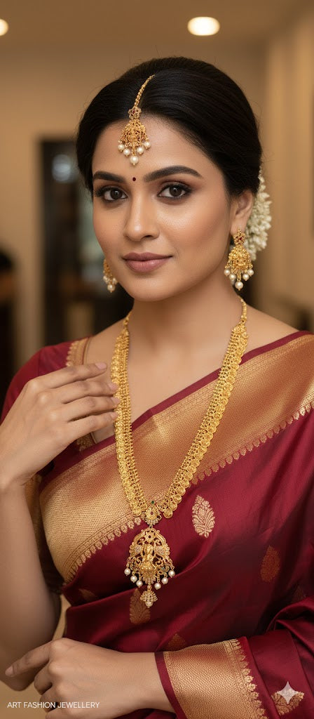 American Diamond/CZ Traditional Lakshmi Coin Long Haram Combo Set